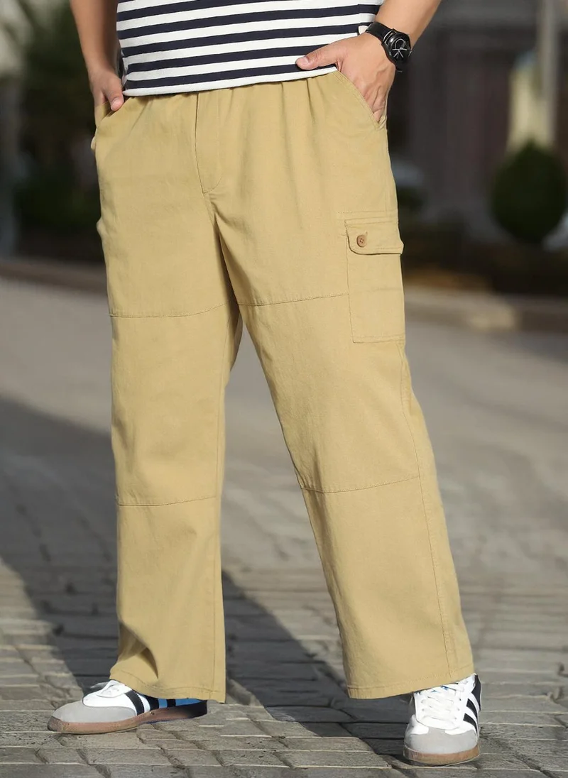 Urbano Plus Men's Khaki Loose Baggy Fit Cargo Jogger Chino Pant with 6 Pockets Stretchable